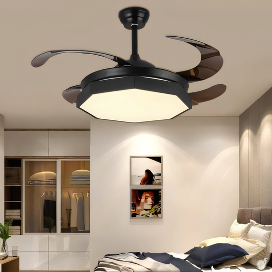 Black Hexa Chandelier Ceiling Fan with Remote Control