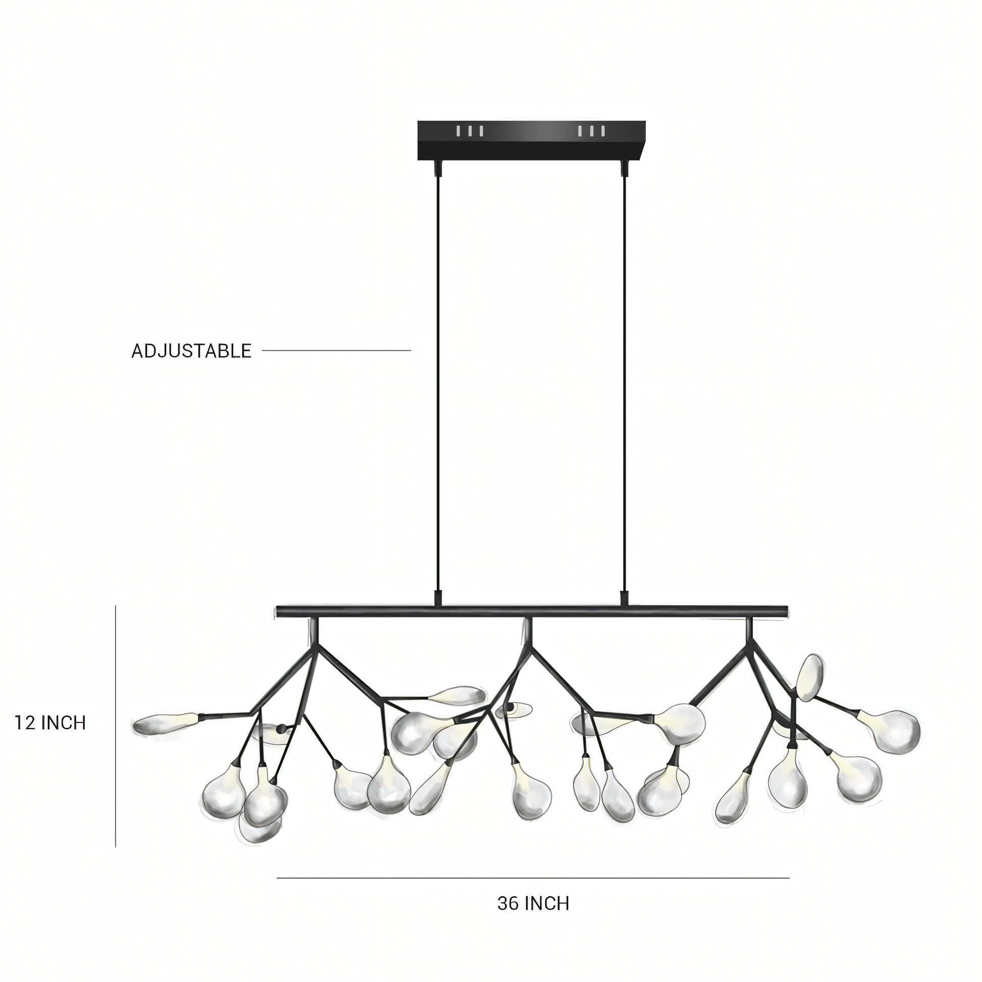 The Blaze Modern Dining Chandelier adds a touch of rustic charm to a minimalist dining room. The chandelier's warm light fills the room.