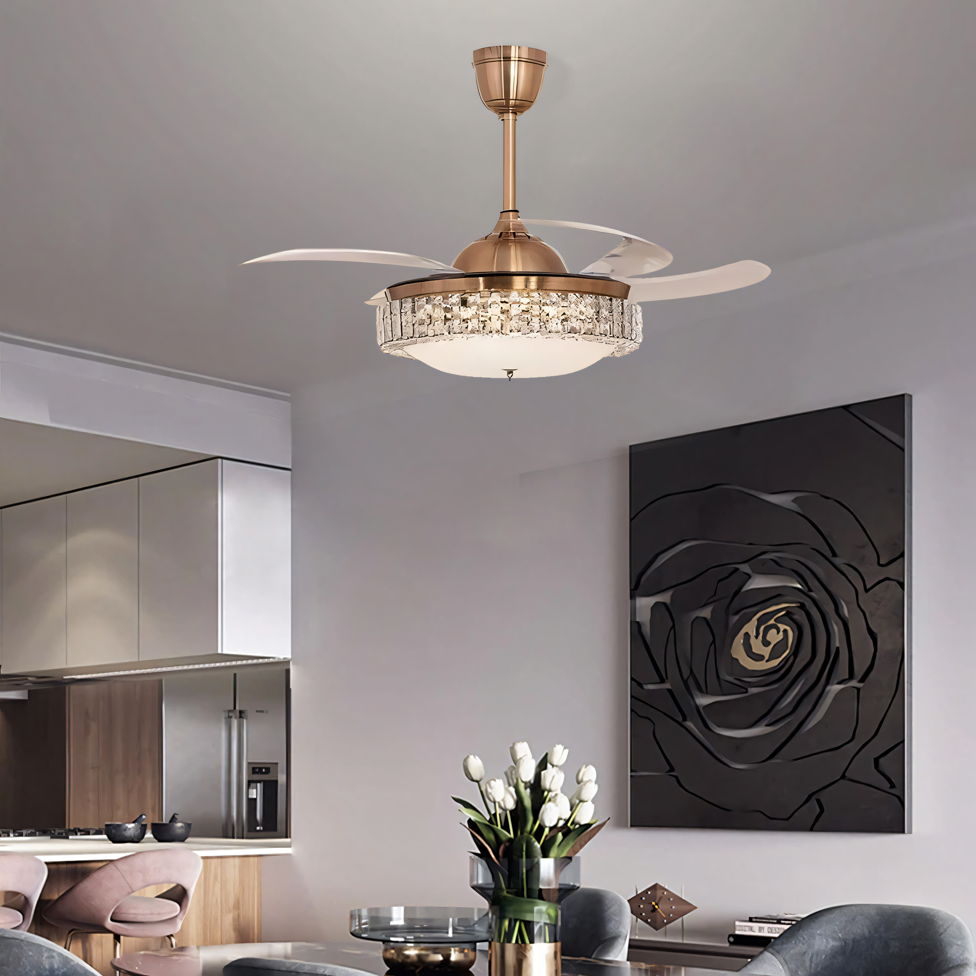 Glamorous dining room chandelier fan