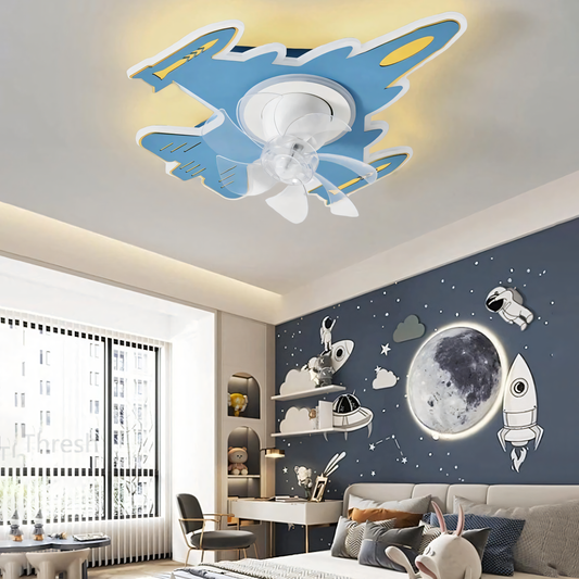 Whimsical aeroplane ceiling fan for kids' rooms