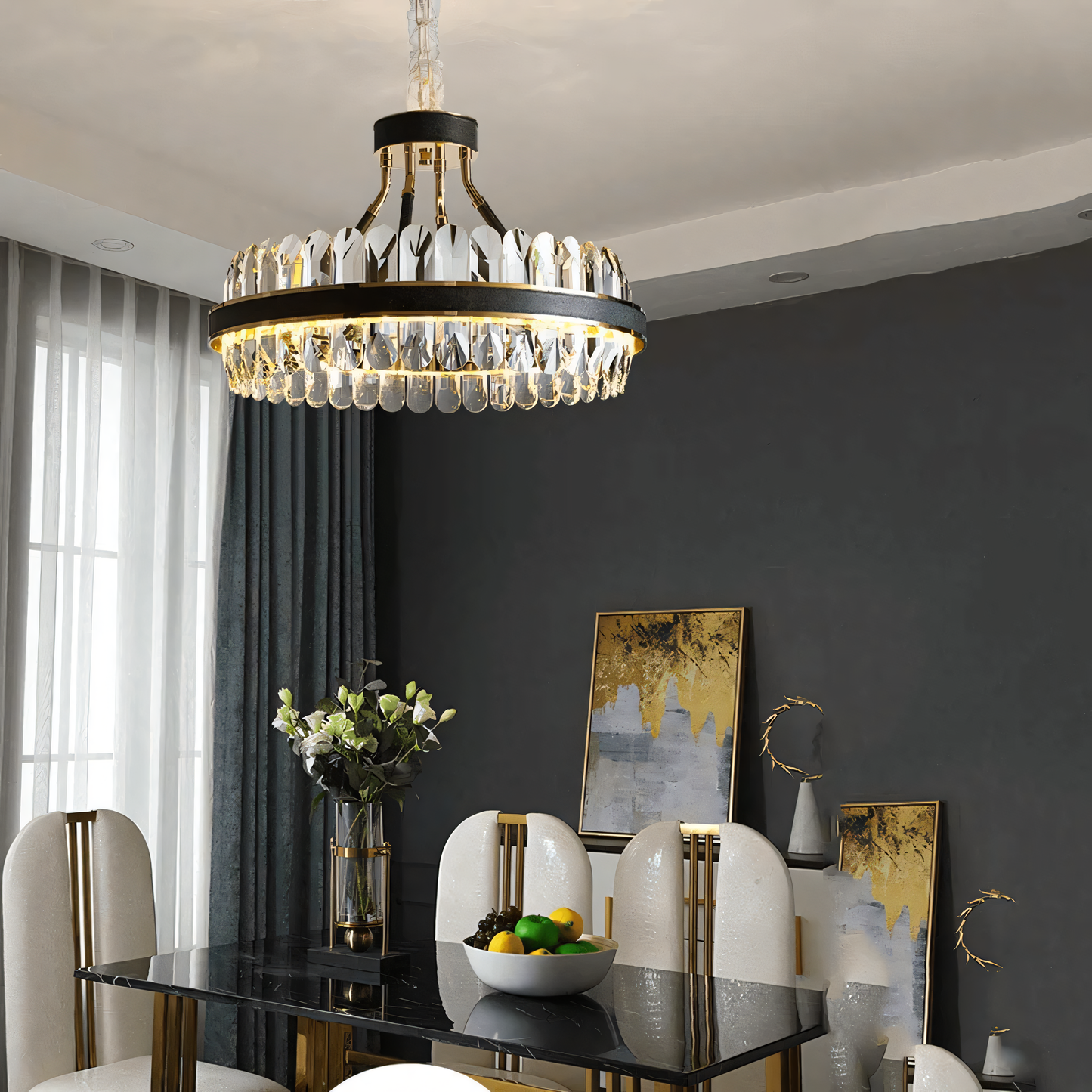 Luxurious dining room crystal chandelier