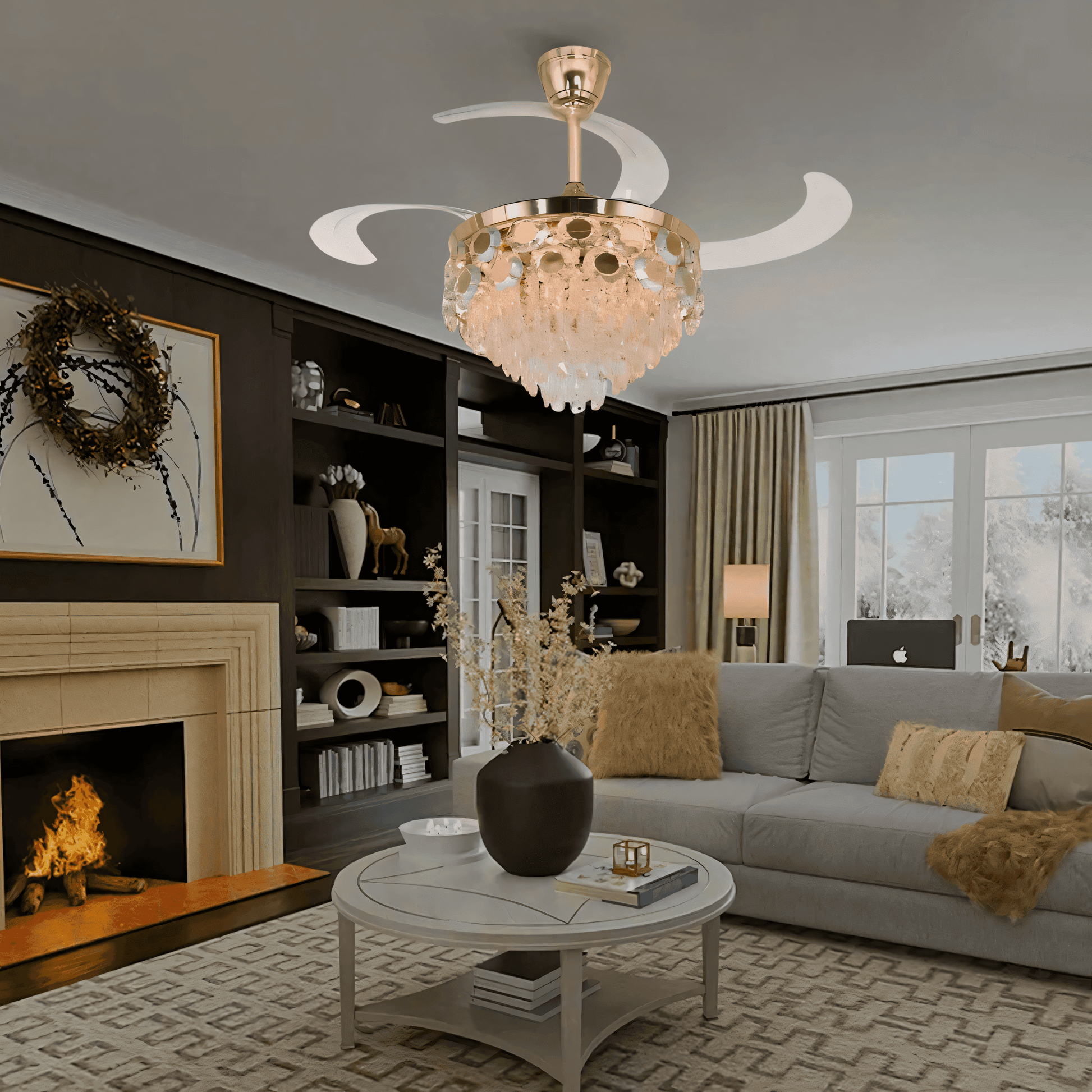 Glamorous bedroom chandelier fan