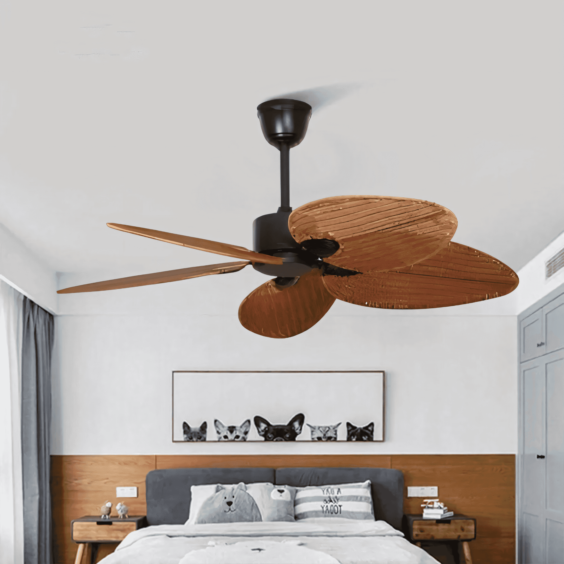 Remote-controlled woodcraft fan with adjustable speeds