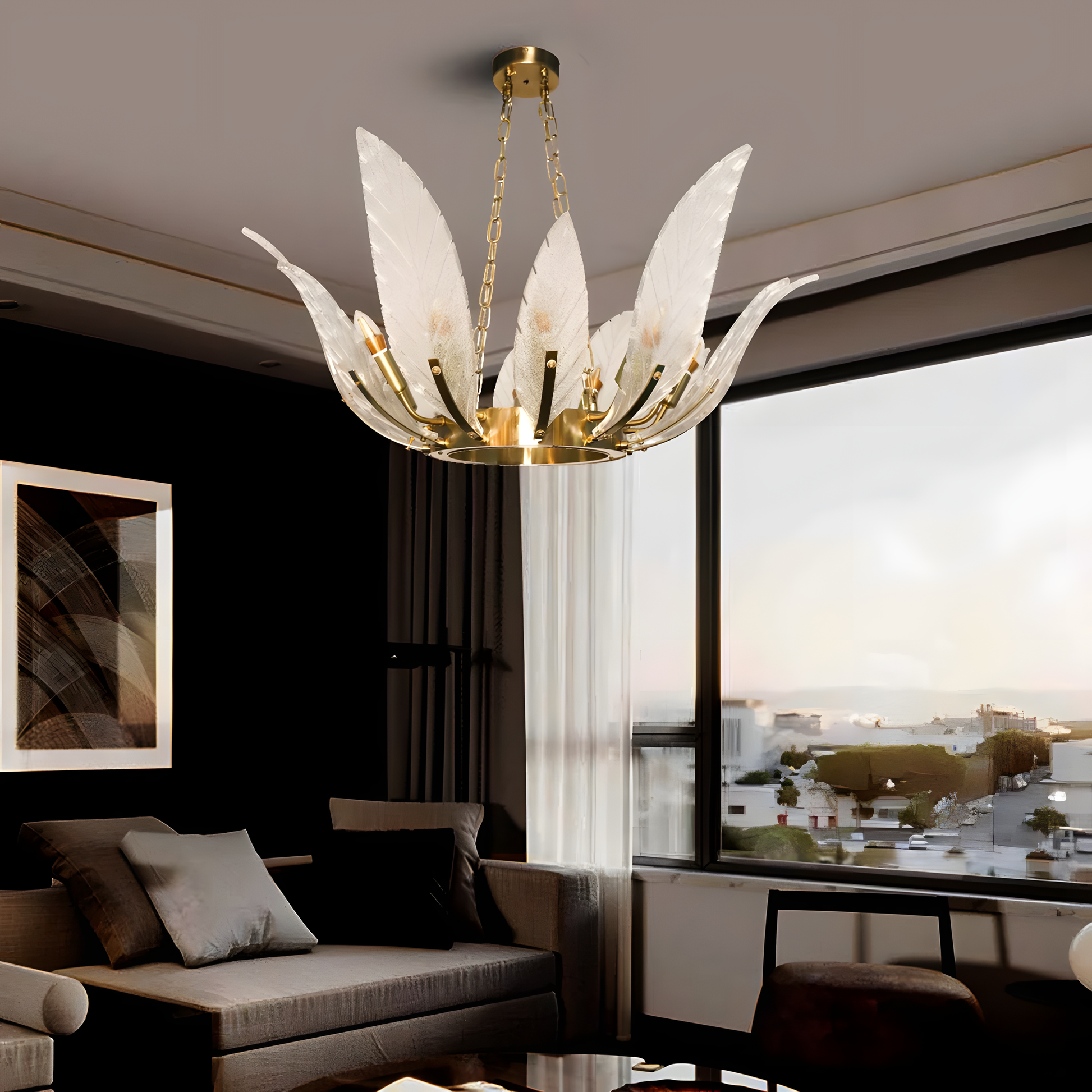 Serene Lotus Leaf Ceramic Pendant Chandelier