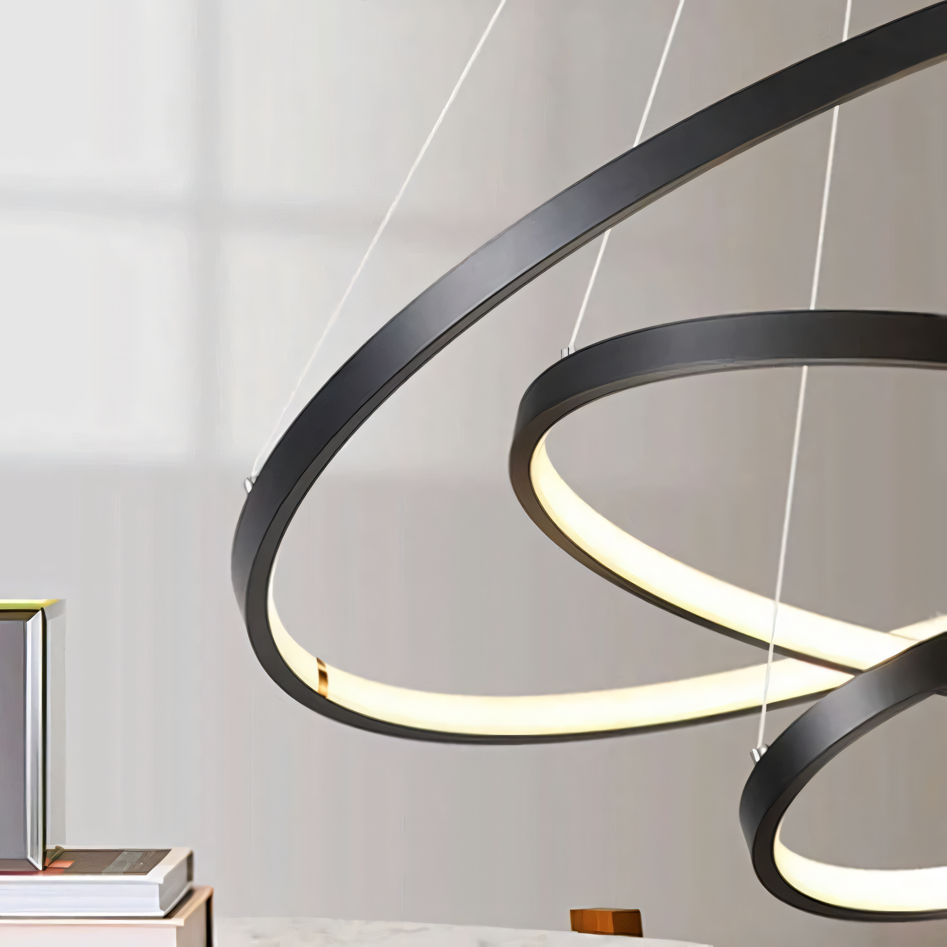 The Modern Zenith Chandelier creates a futuristic ambiance in a modern office space.