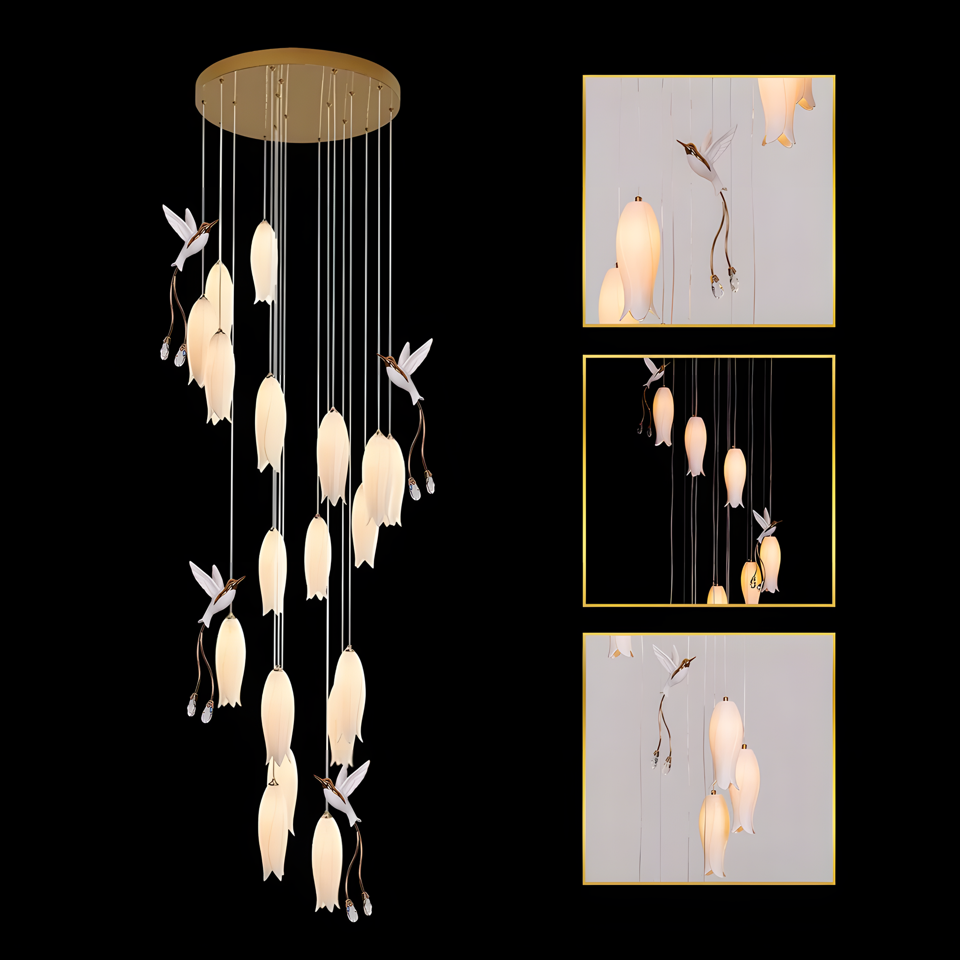 Elegant Parakeet Petals Ceramic Pendant Chandelier