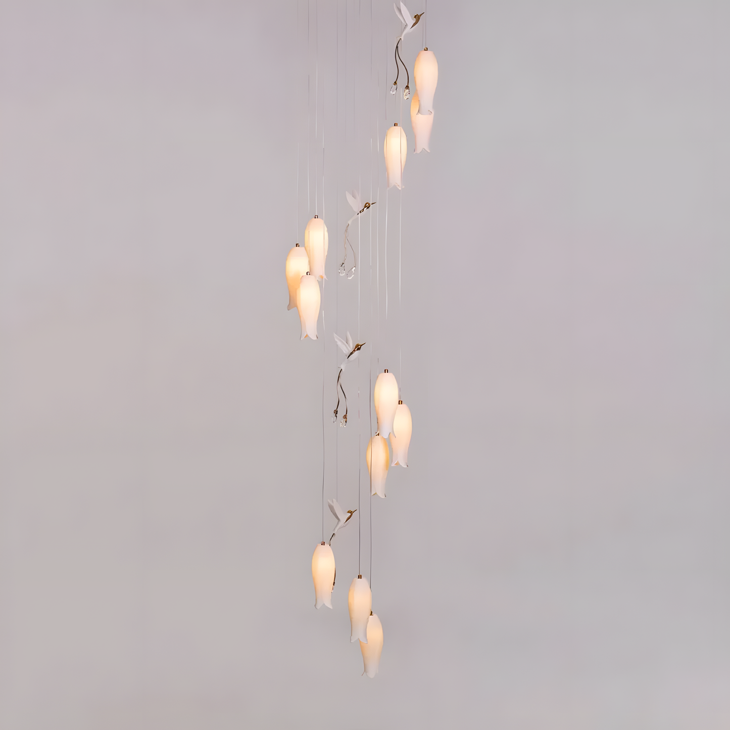 Stunning Ceramic Parakeet Petal Chandelier Lighting