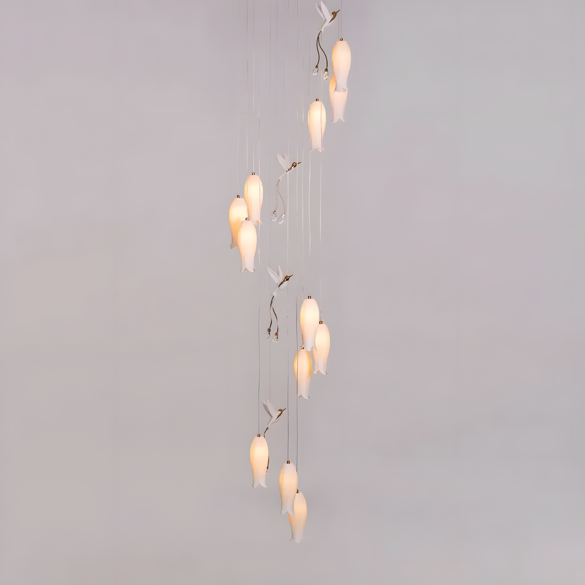 Stunning Ceramic Parakeet Petal Chandelier Lighting