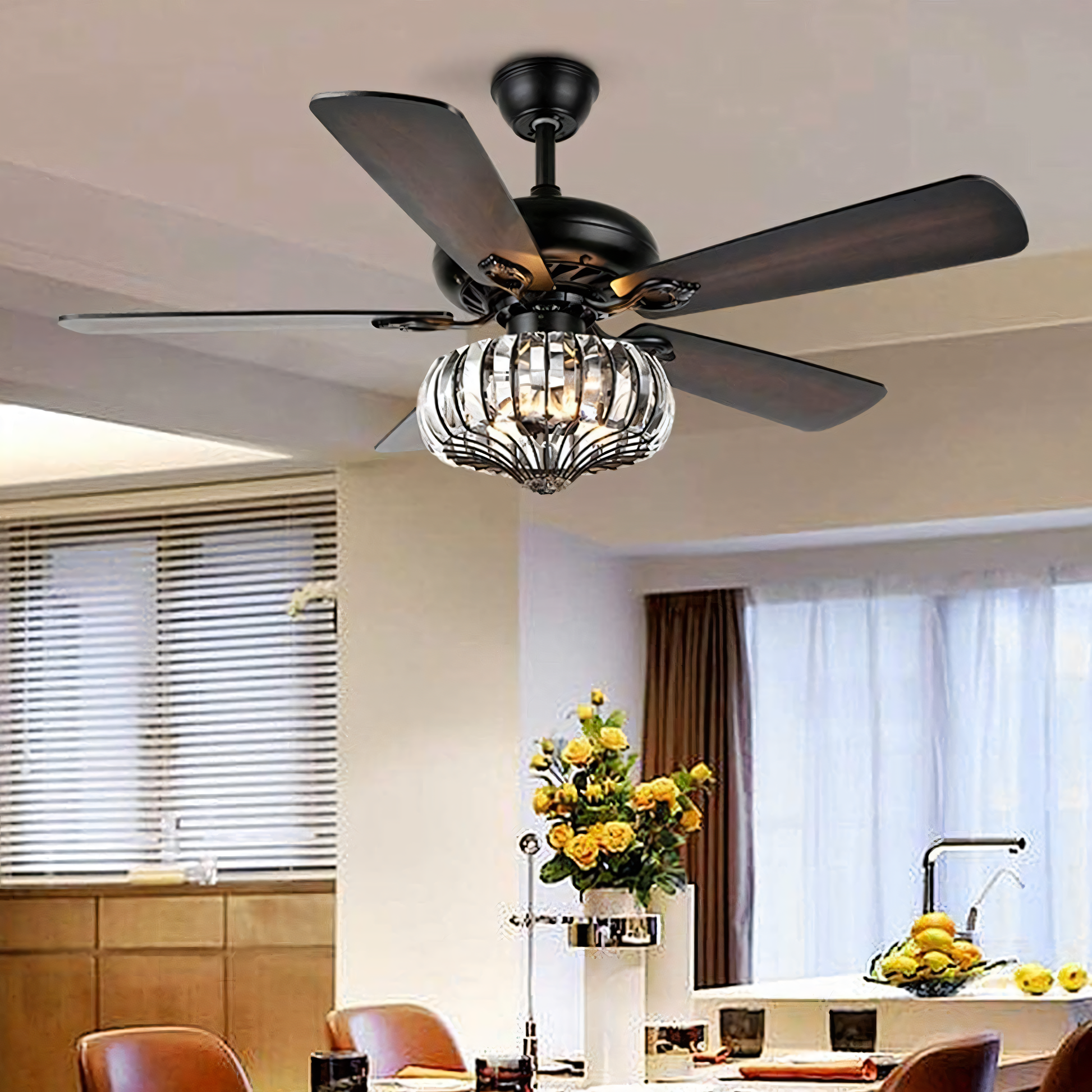   Luxurious crystal chandelier ceiling fan with remote control