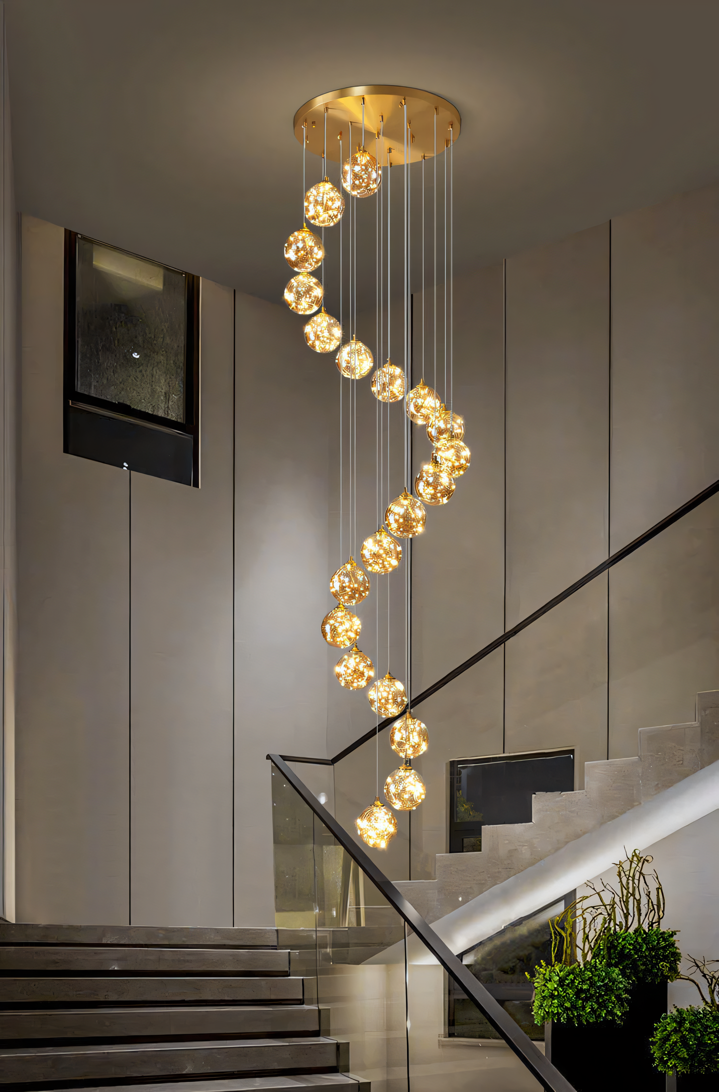 20-Light LED Glass Fairy Double Height Stair Chandelier