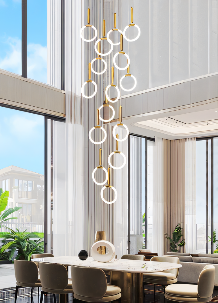 Energy-efficient gold LED ring chandelier lighting