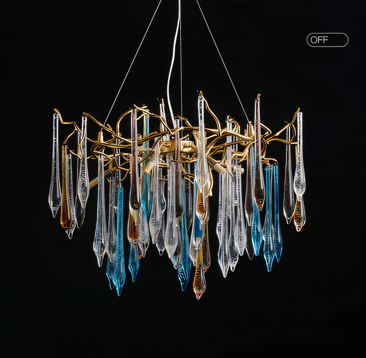 Warm, ambient LED lighting in gold metal chandelier