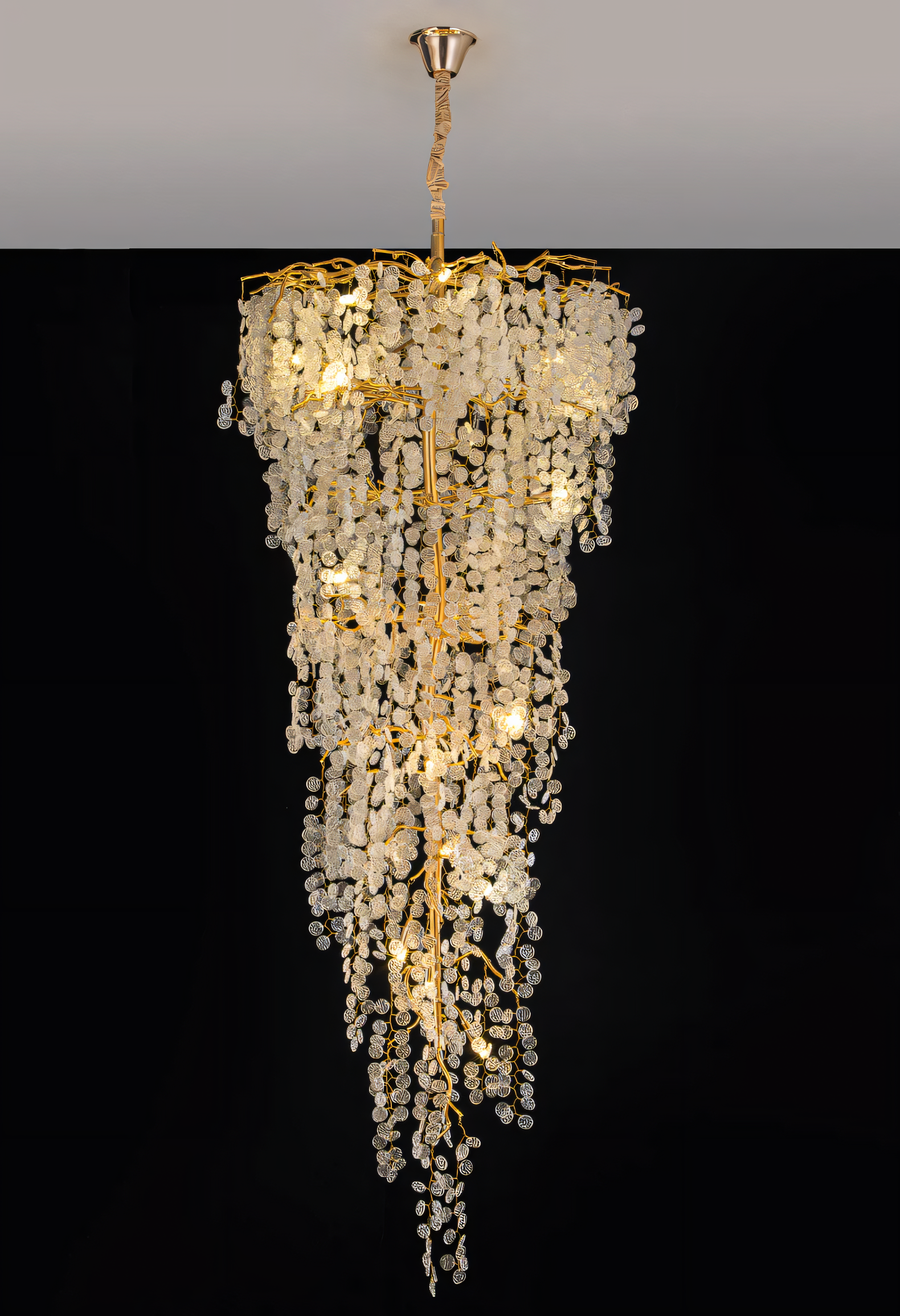 Warm, ambient LED lighting in celestial-inspired chandelier