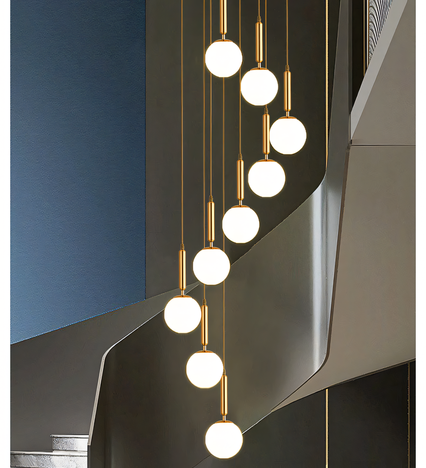 Sophisticated frosted glass pendant stair chandelier