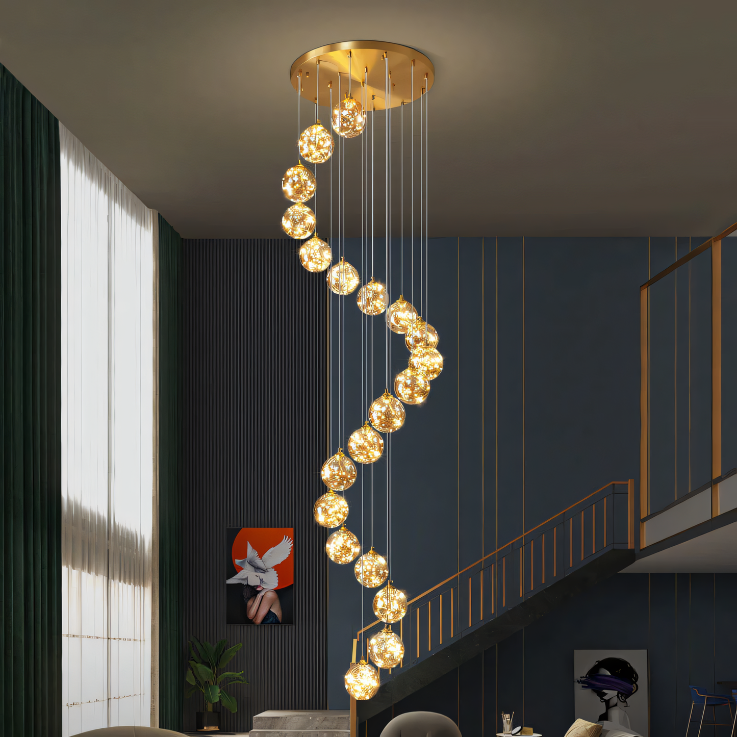 20-Light LED Glass Fairy Double Height Stair Chandelier