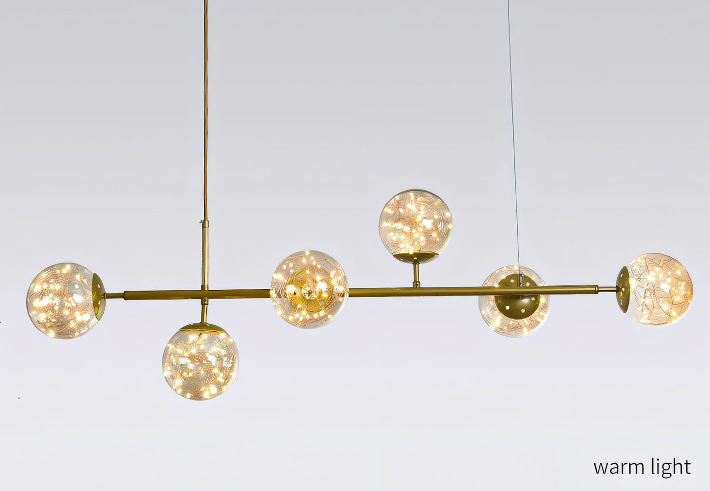 6 Fairy Light Gold Amber Glass Chandelier