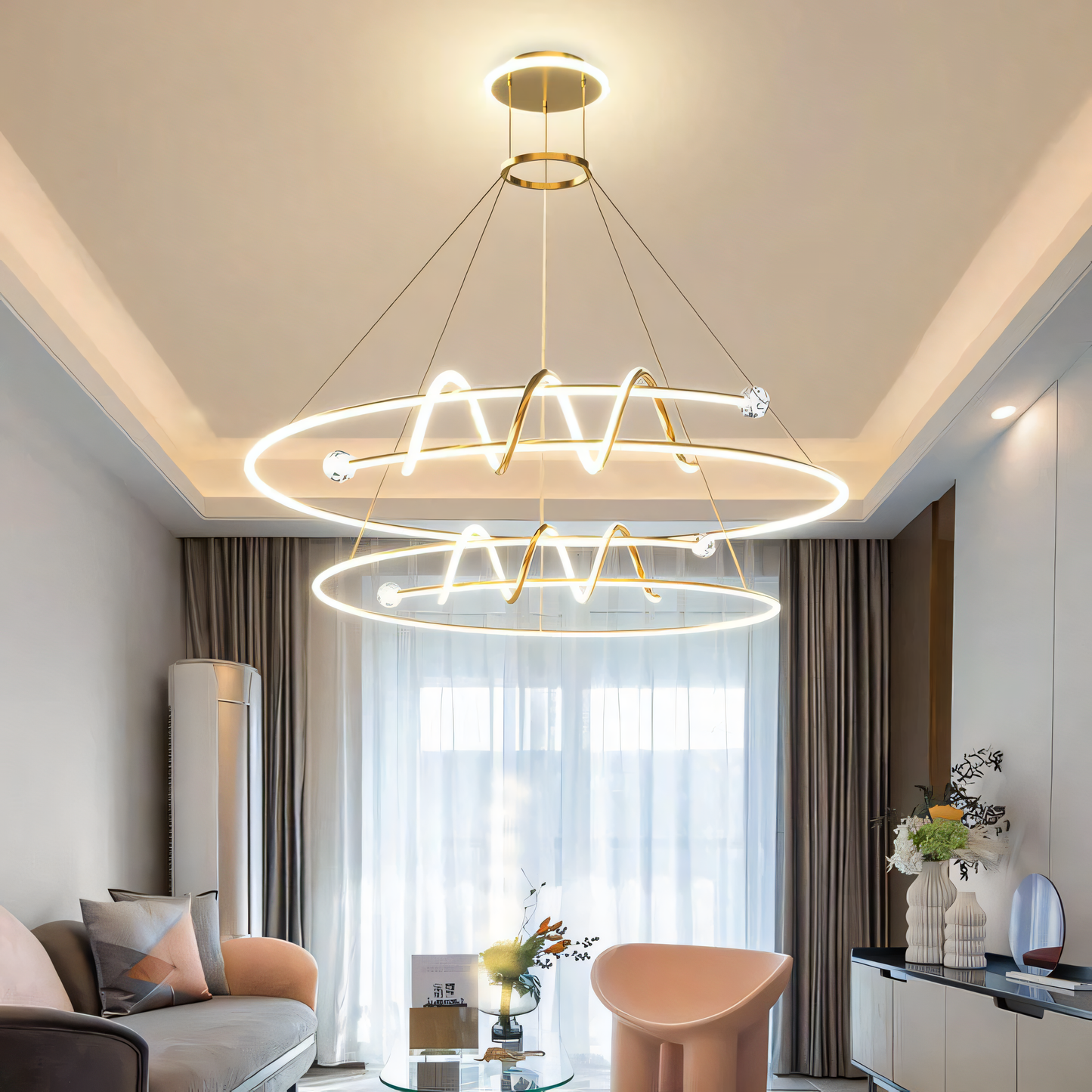 Modern LED hanging suspension lamp with organic design