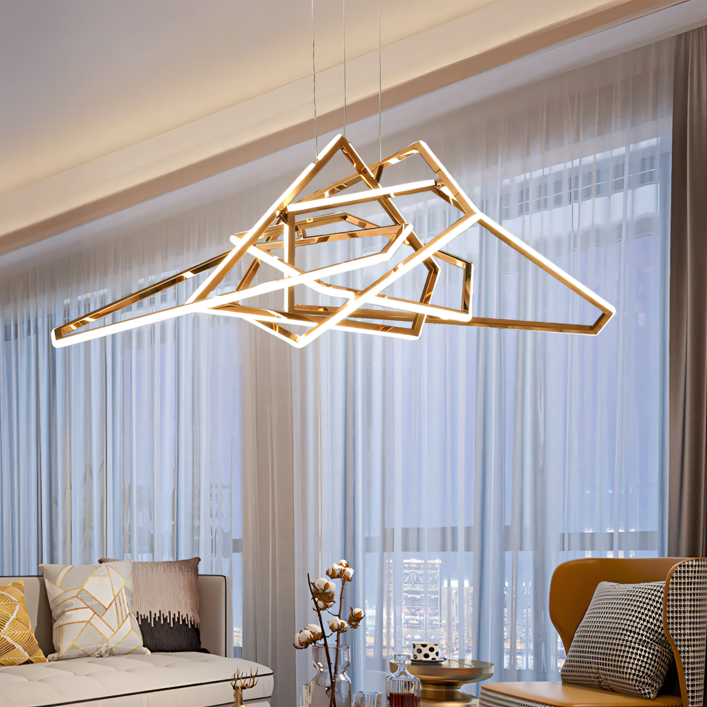 Sophisticated ring-style gold LED chandelier