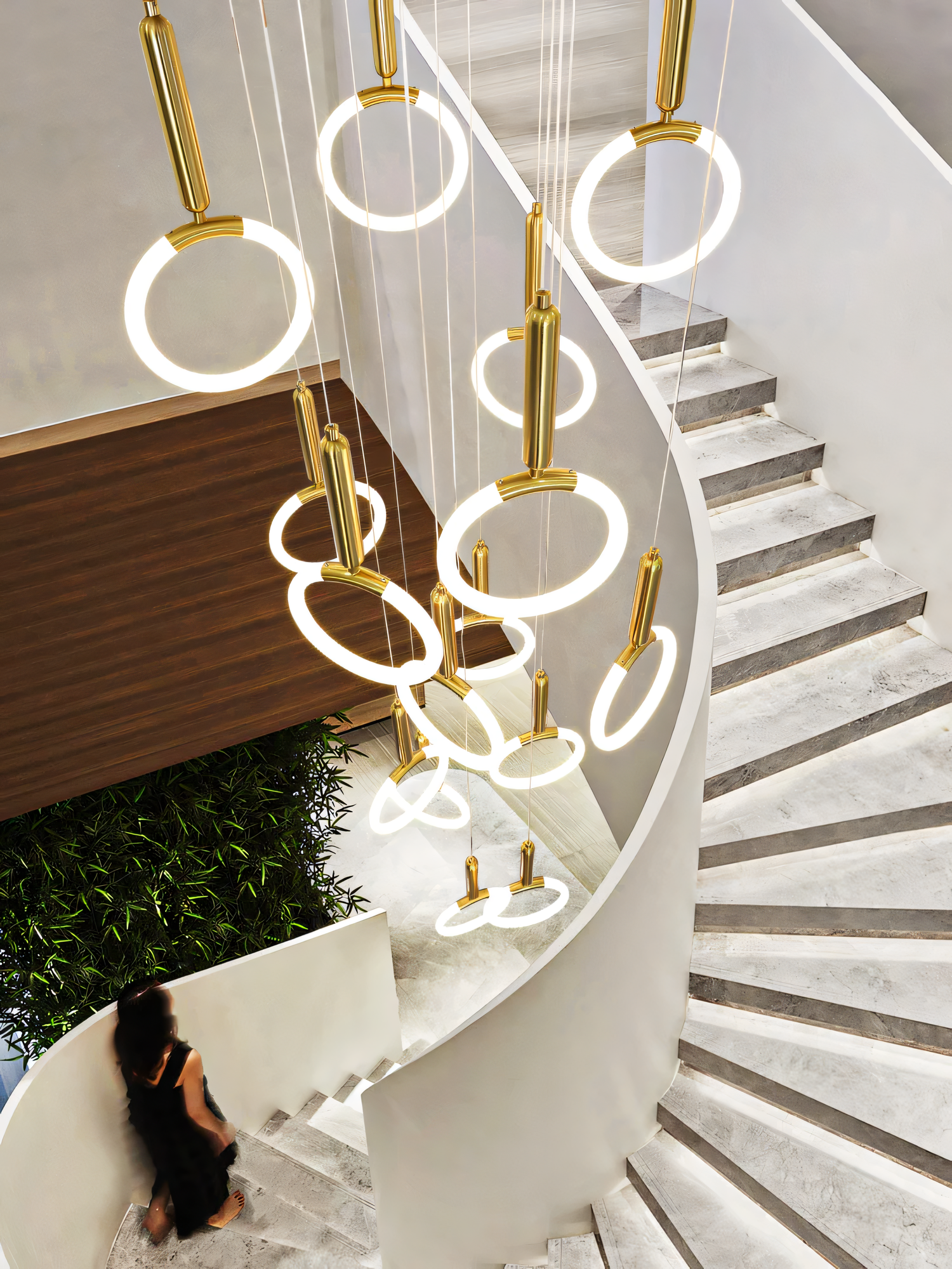 Modern LED ring chandelier with gold finish