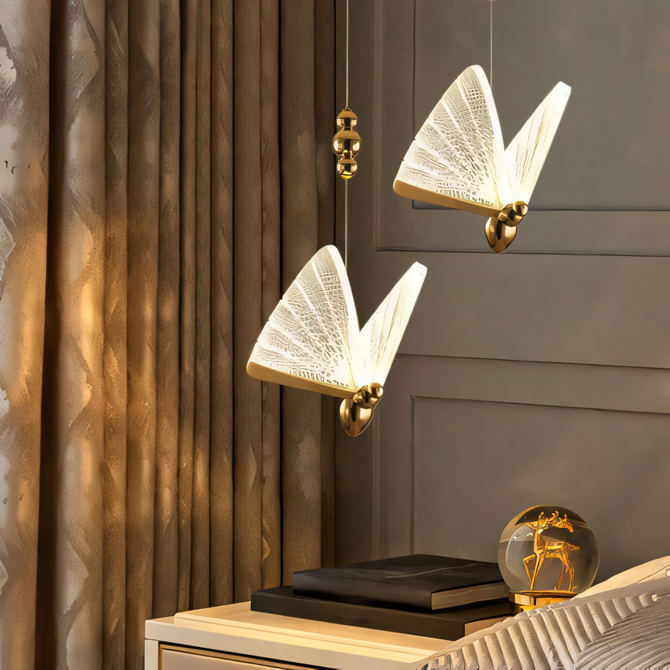 Delicate and graceful hanging light fixture with a butterfly design