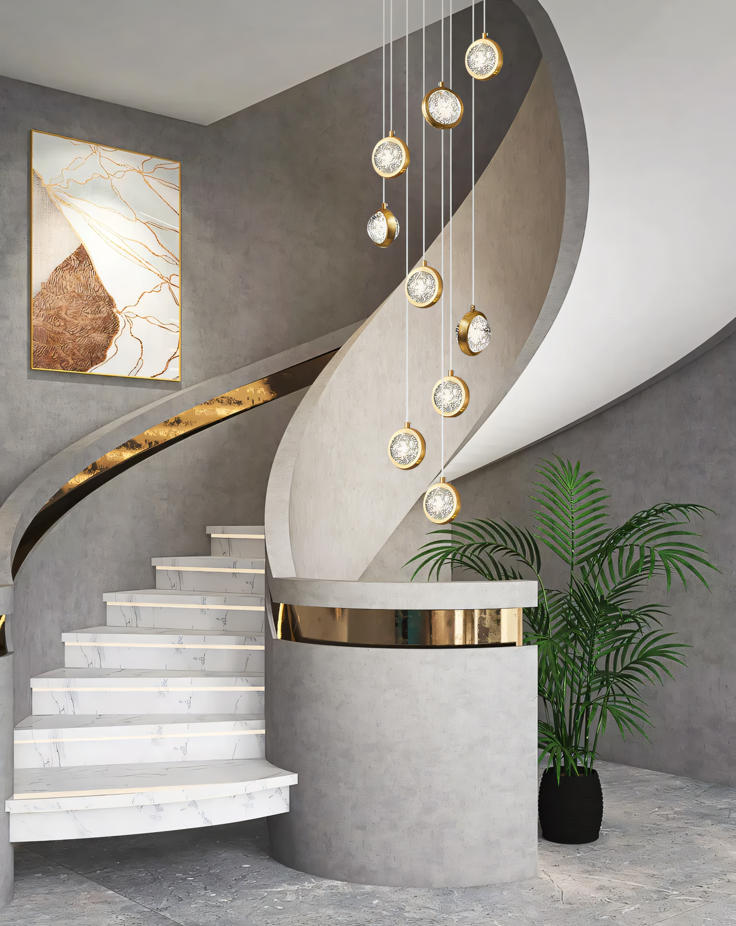 Contemporary gold and acrylic LED chandelier