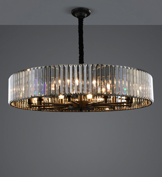 Elegant 600mm Black Metal Chandelier with Smokey Crystals creates a dramatic display of light and shadow. Perfect for living rooms, dining rooms, and more.