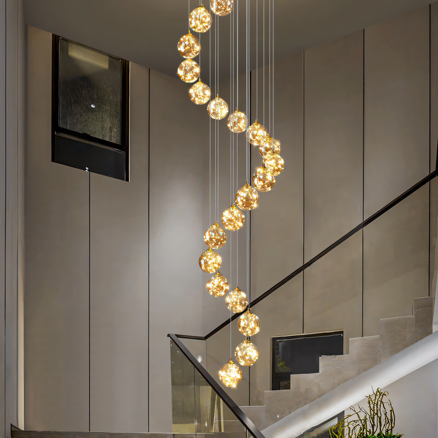 20-Light LED Glass Fairy Double Height Stair Chandelier