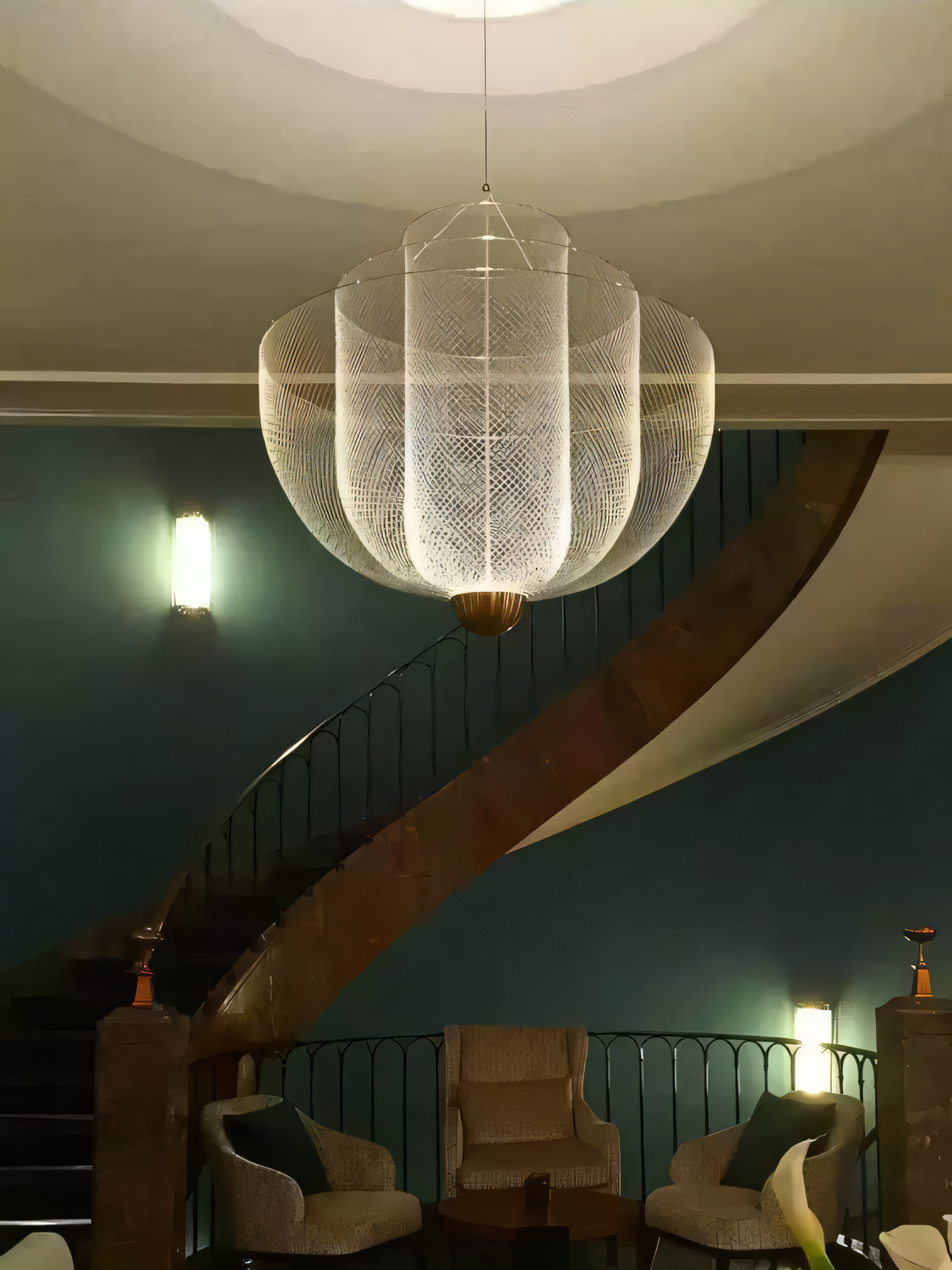 Luxurious gold metal mesh chandelier for penthouses