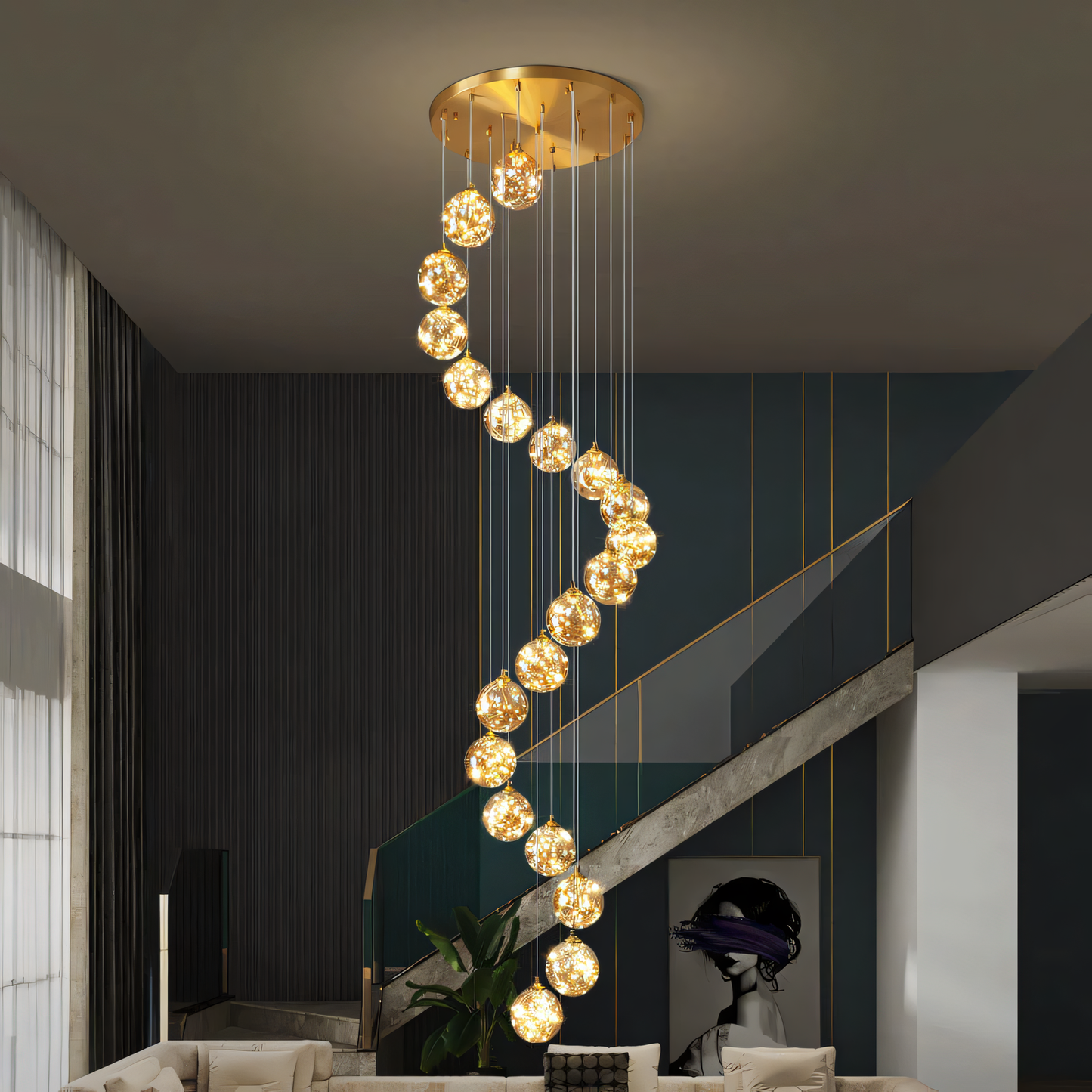 20-Light LED Glass Fairy Double Height Stair Chandelier