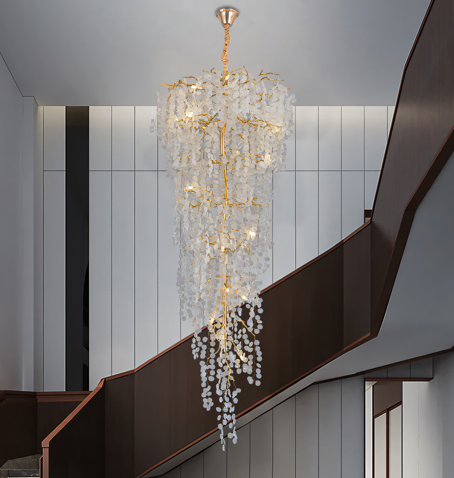 Sleek gold metal frame in Italian-inspired chandelier design