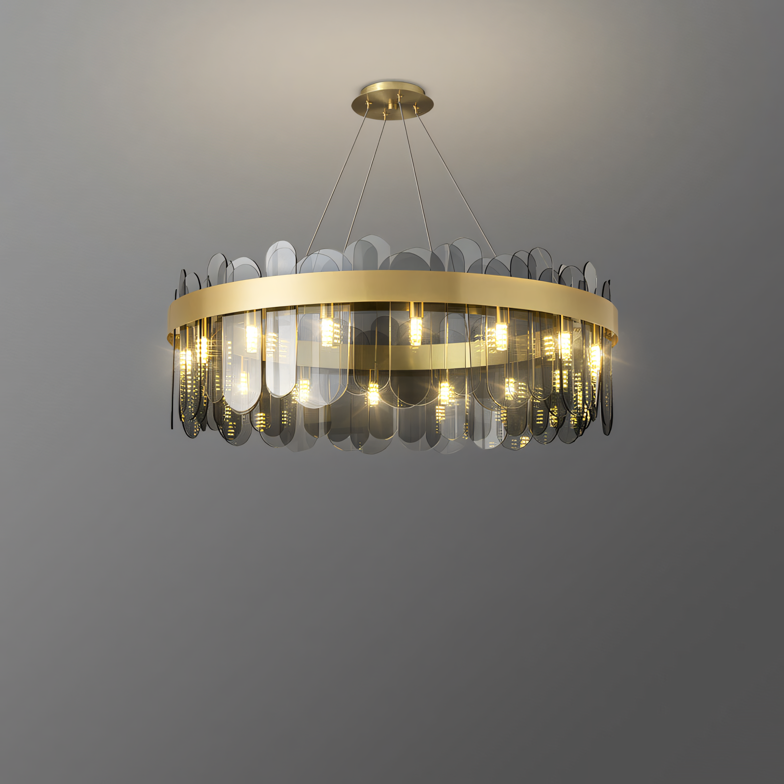 Looking for a chandelier that's both elegant and modern? Look no further than the 600mm Gold Brass Chandelier with Smokey Glass. This versatile piece complements a variety of décor styles.