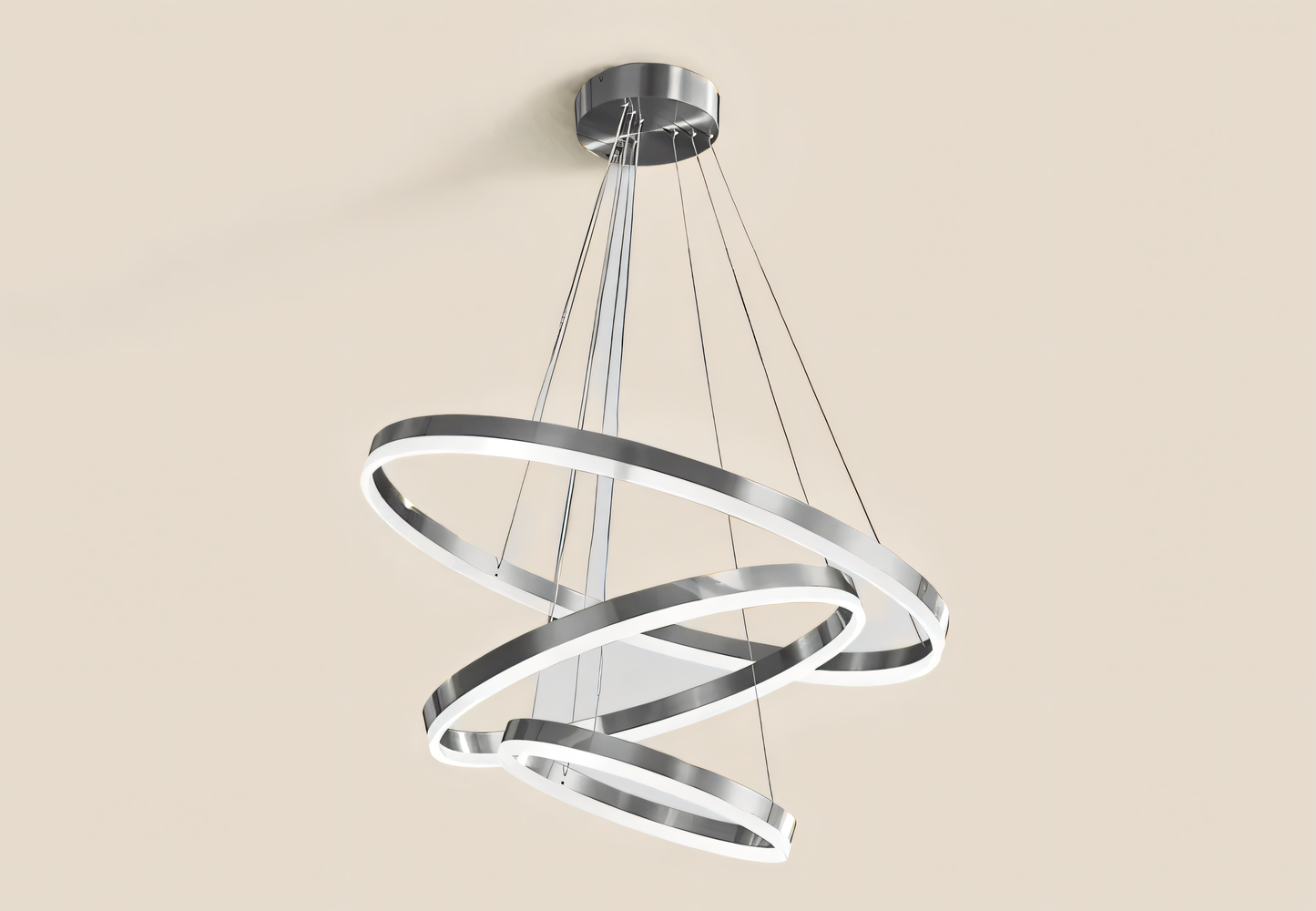 Transform your space with the contemporary elegance of the 3-Light 800mm Ring Silver LED Chandelier.