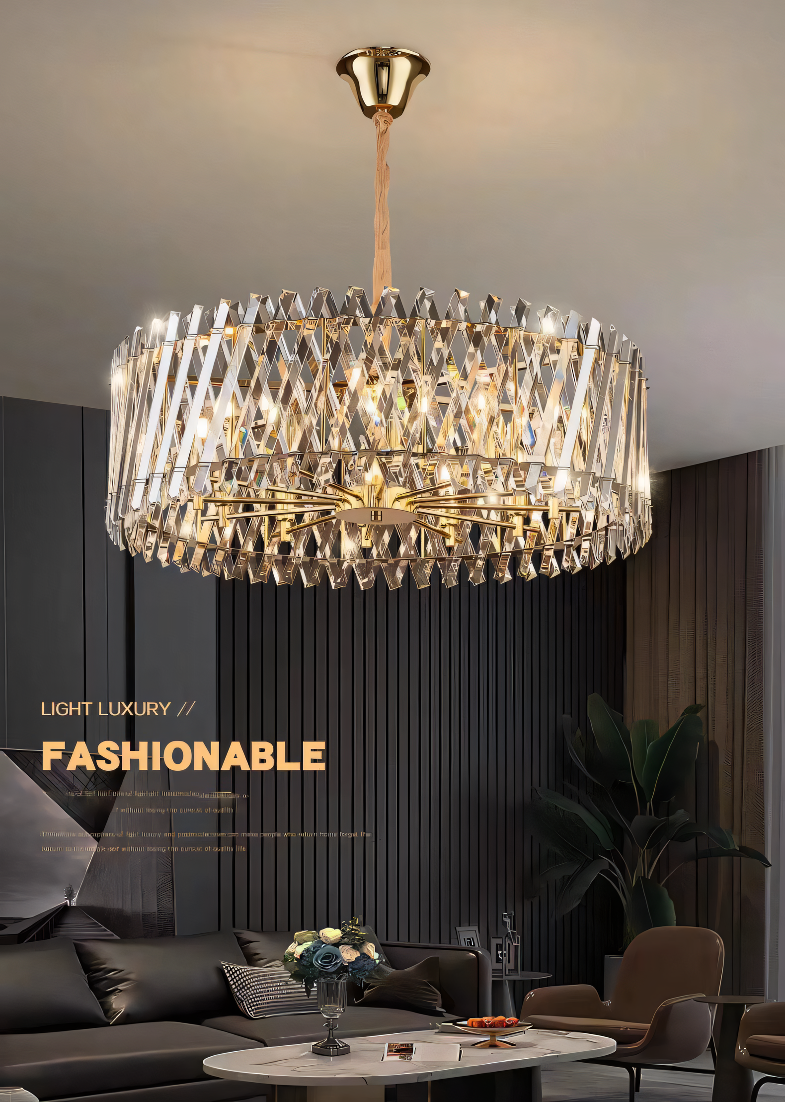 Upgrade your home décor with a dazzling centerpiece. This 600mm Gold Crystal Pendant Chandelier is a conversation starter with its captivating light display.