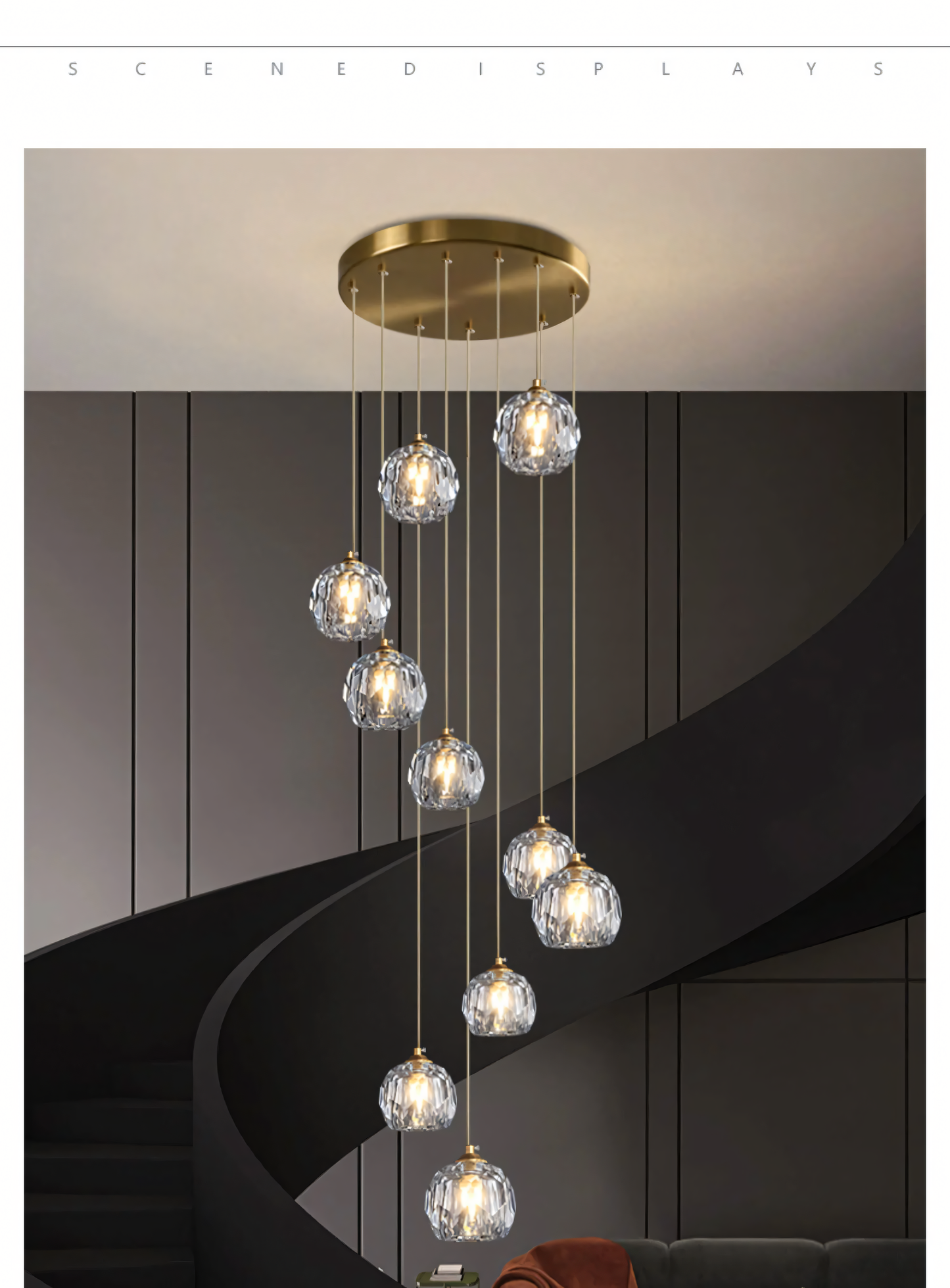 Sturdy glass and gold LED chandelier