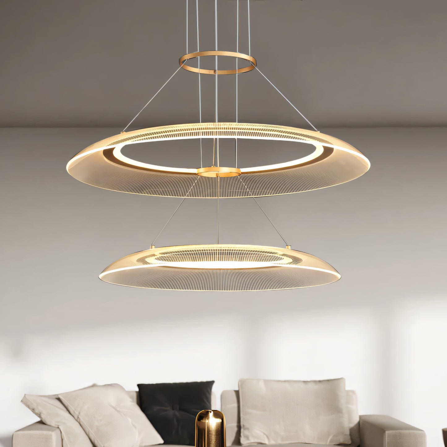 2 RING ACRYLIC GOLD LED HANGING CHANDELIER