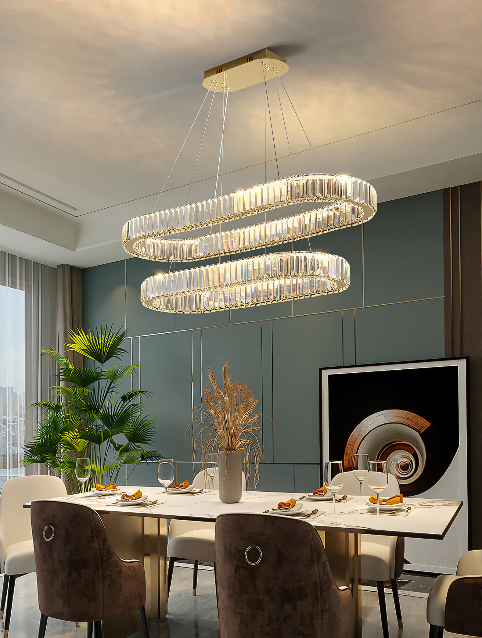 Breathtaking 2 ring crystal LED hanging chandelier, a centerpiece of elegance