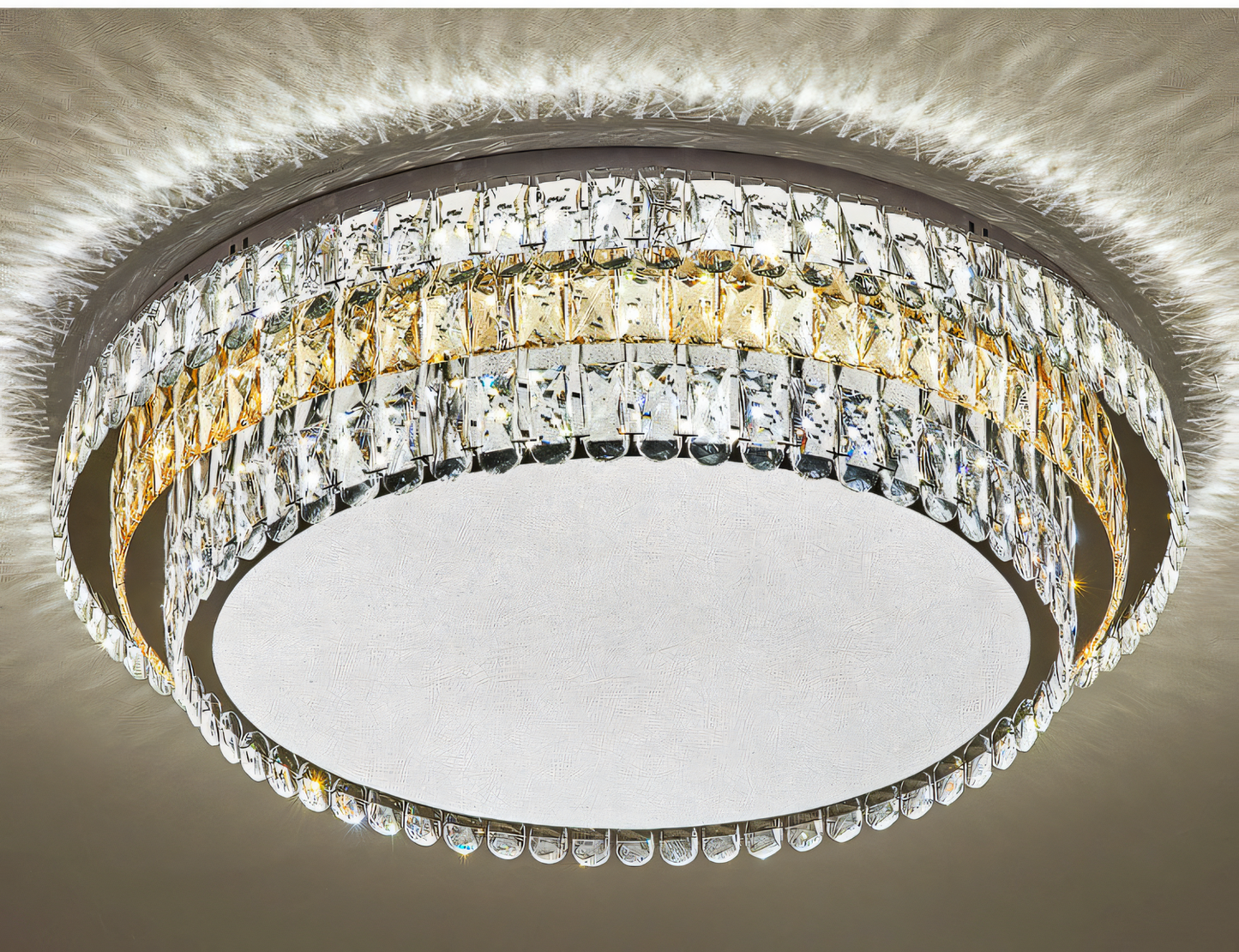 Upgrade your home with a touch of modern elegance. This 3-Layer Gold K9 Crystal Chandelier Lamp boasts a sleek design with cascading crystals for a captivating light display.