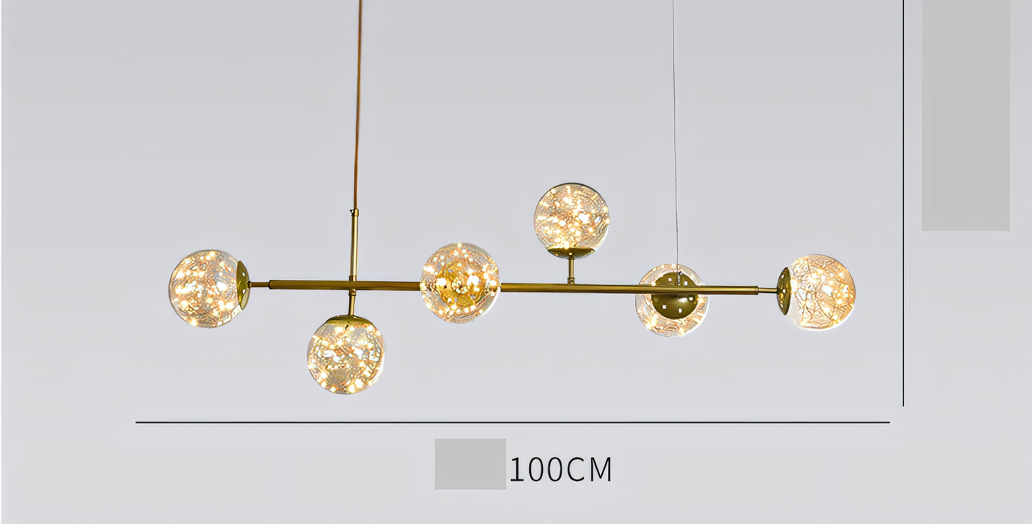 6 Fairy Light Gold Amber Glass Chandelier