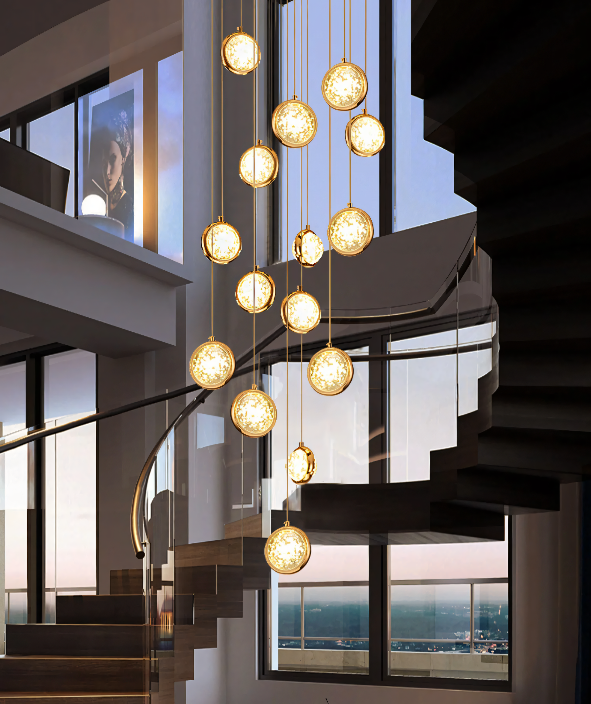 Elegant gold and acrylic ball-shaped chandelier