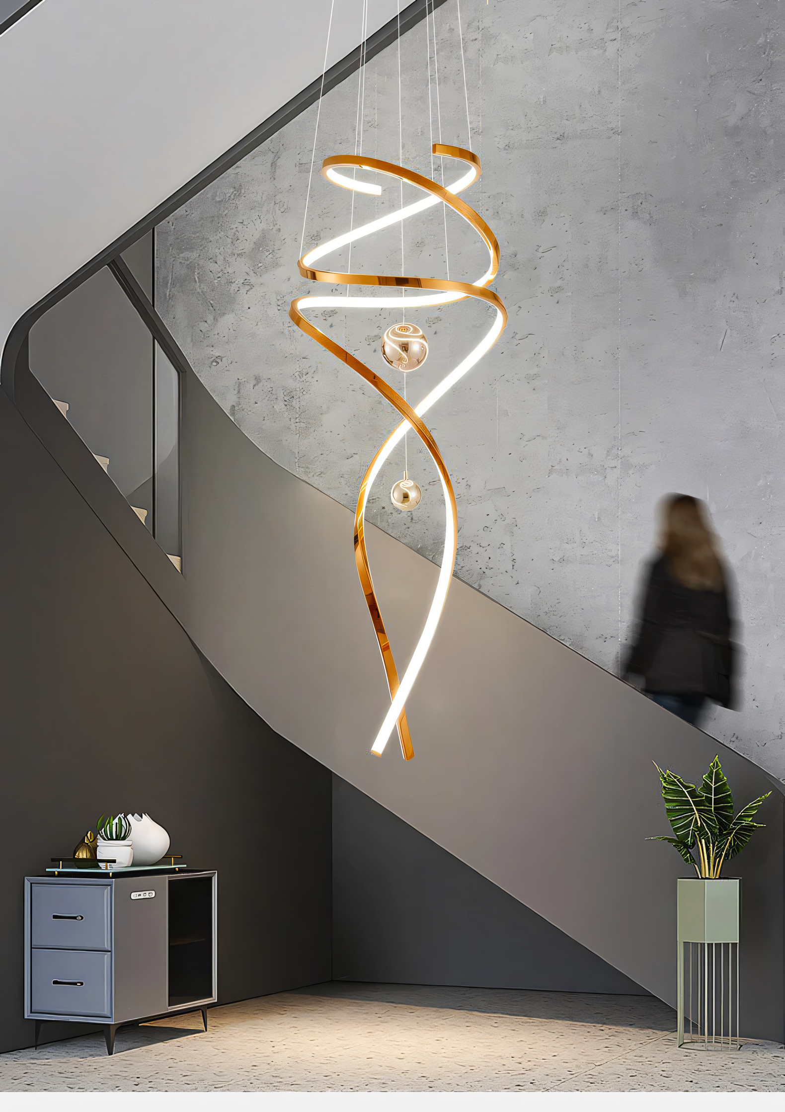 Sleek modern chandelier with organic design and warm glow