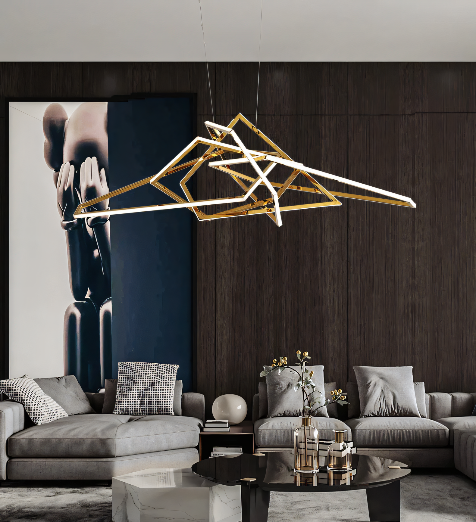 Versatile gold ring-shaped pendant lamp