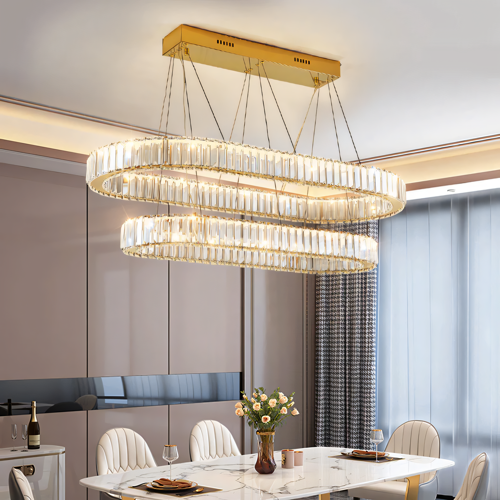 Captivating two-ring crystal LED chandelier, a true masterpiece of design