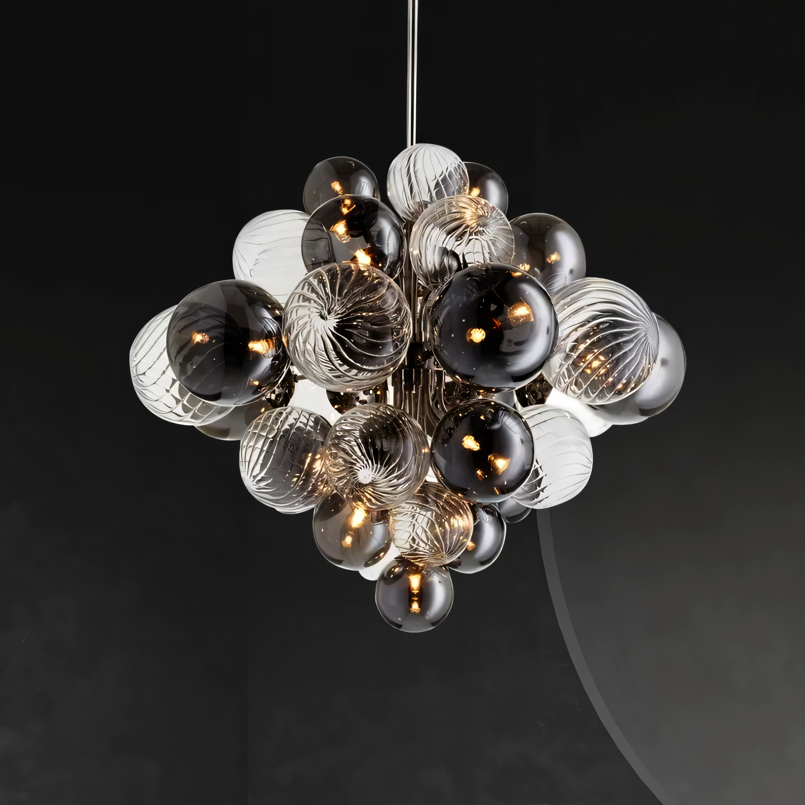 Create a modern and inviting focal point in your space with the 25-Light Silver Metal Smokey Clear Glass Chandelier.