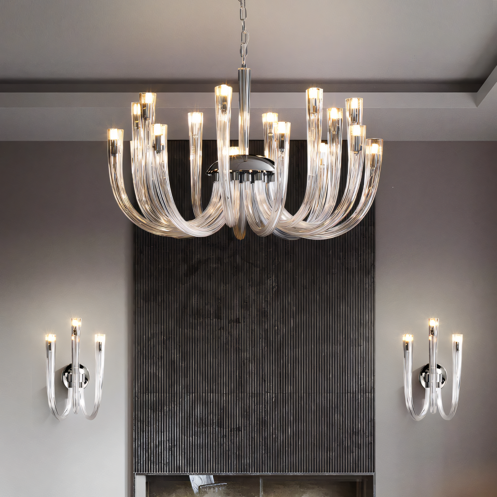 Magnificent hanging lamp with delicate glass shades