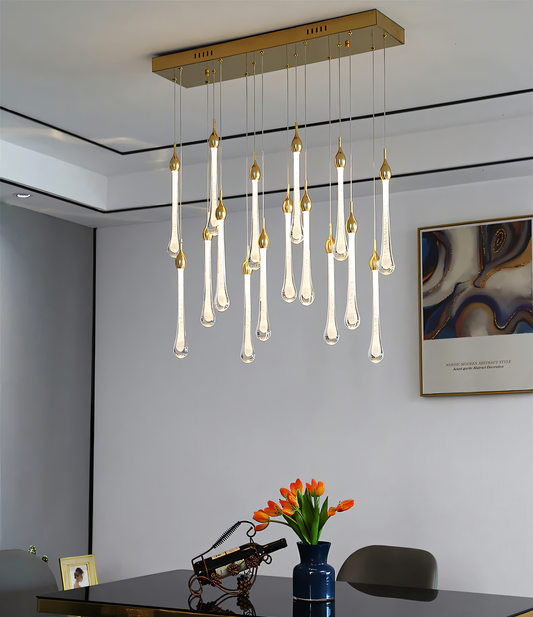 14-Light Long Crystal Chandelier: A grand, multi-tiered LED crystal chandelier.