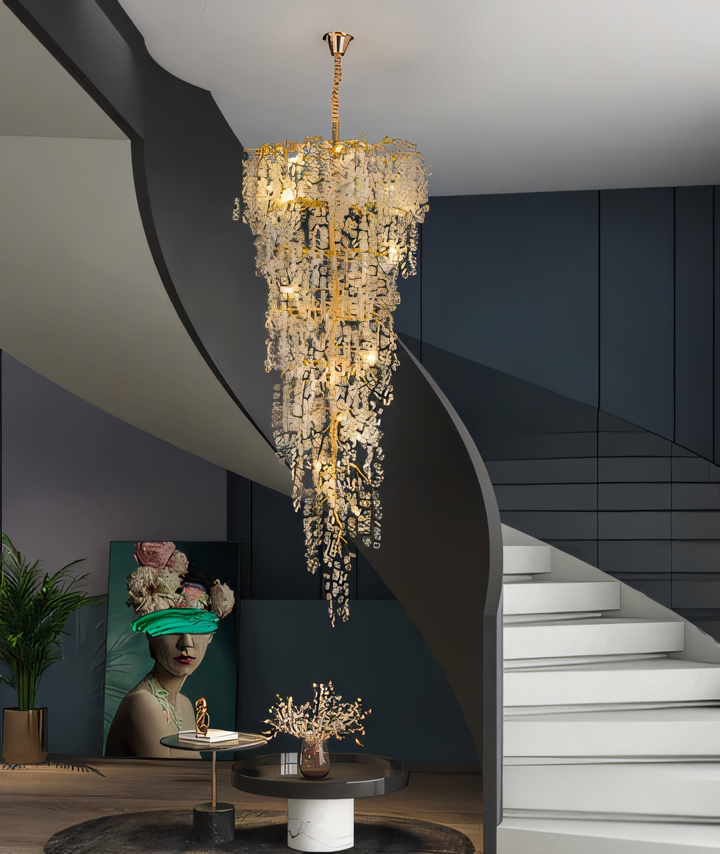 Long Crystal Double Height Duplex Chandelier