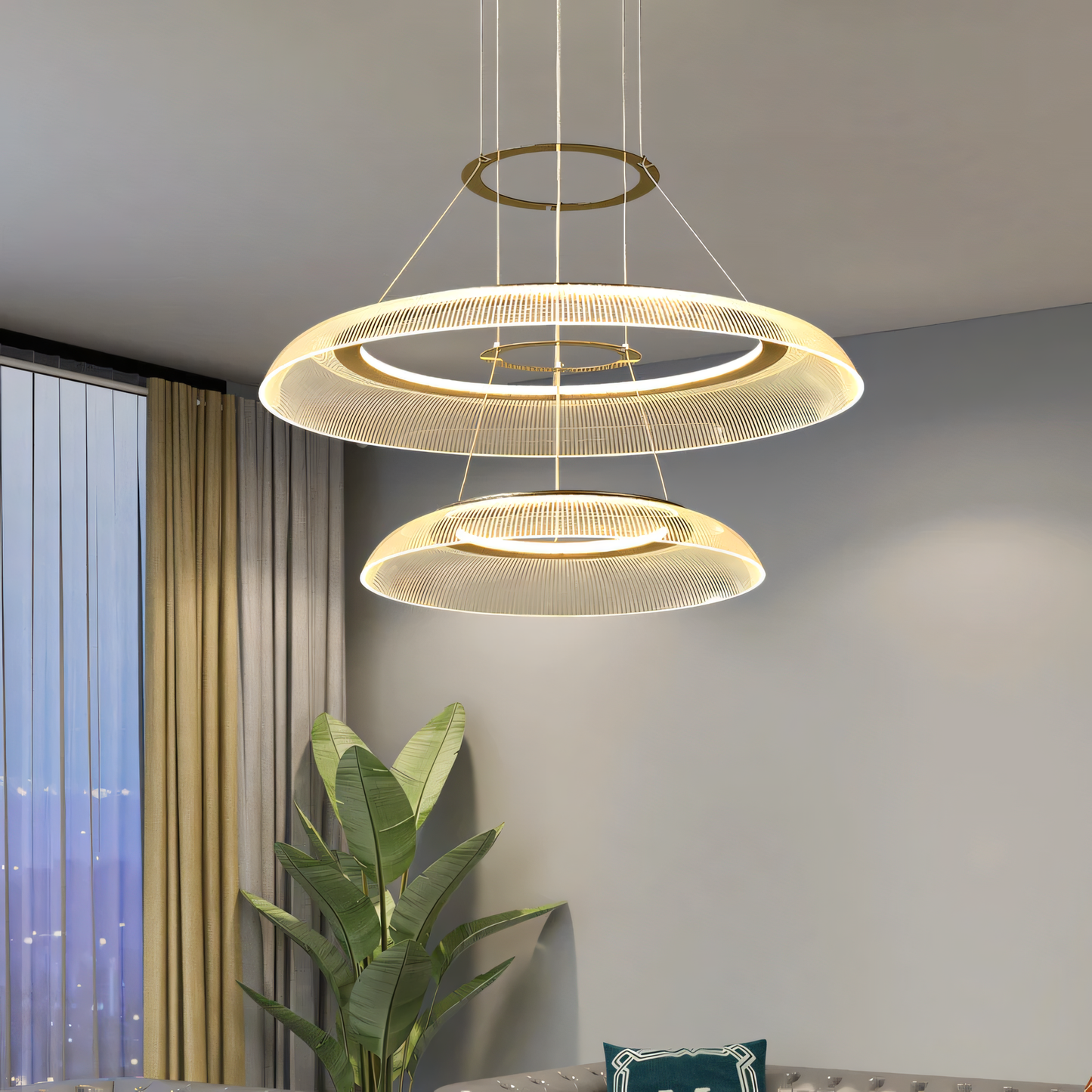 2 RING ACRYLIC GOLD LED HANGING CHANDELIER