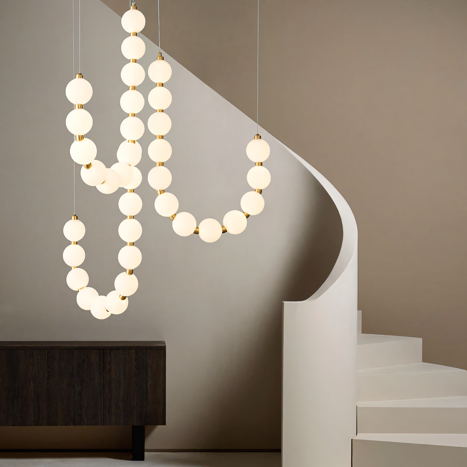 Stylish frosted glass and metal LED stair chandelier