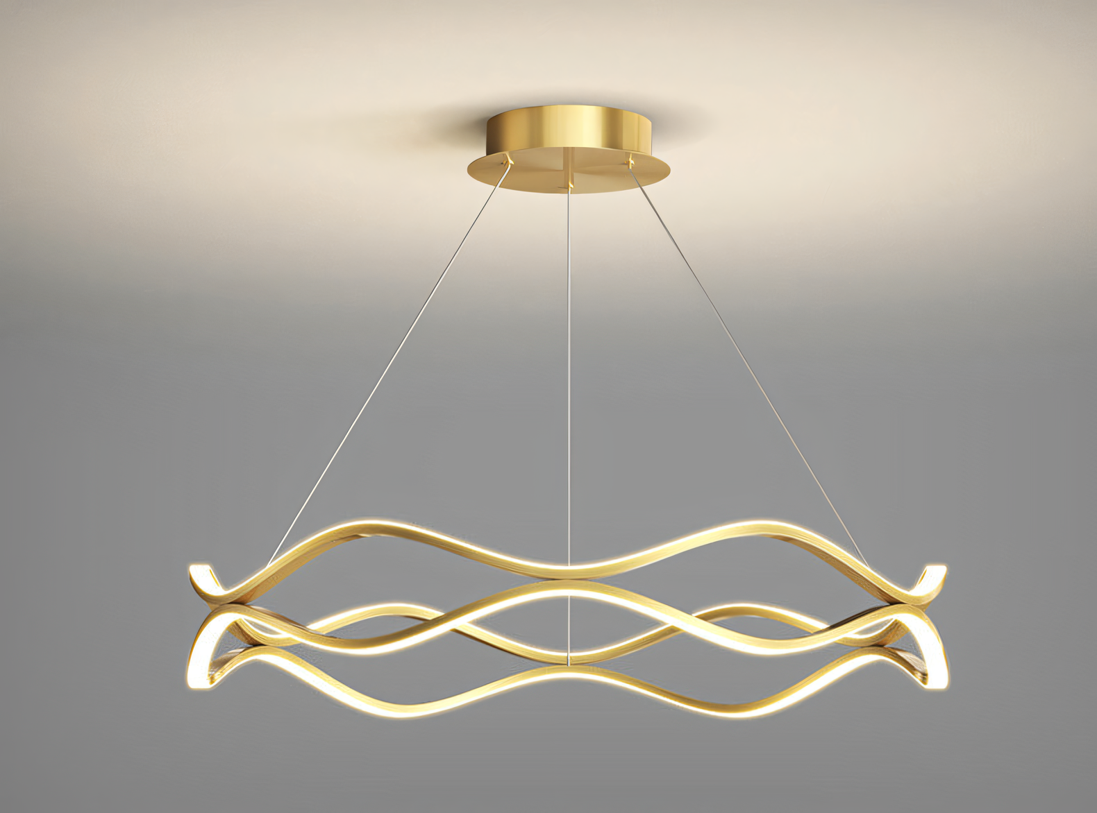 Close-up of the 600MM Gold LED Curvy Profile Chandelier Lamp's elegant, curved design