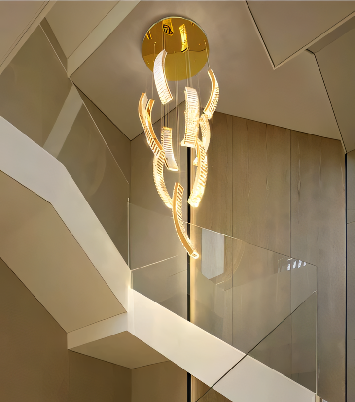 Polished chrome chandelier with a sleek, contemporary design